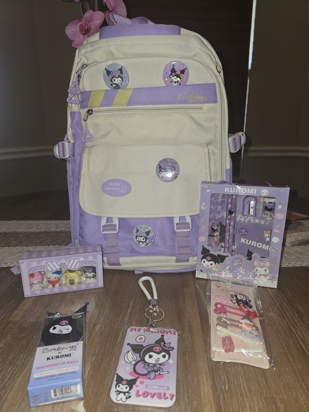 Kuromi Purple & Cream Backpack with Kuromi Accessories